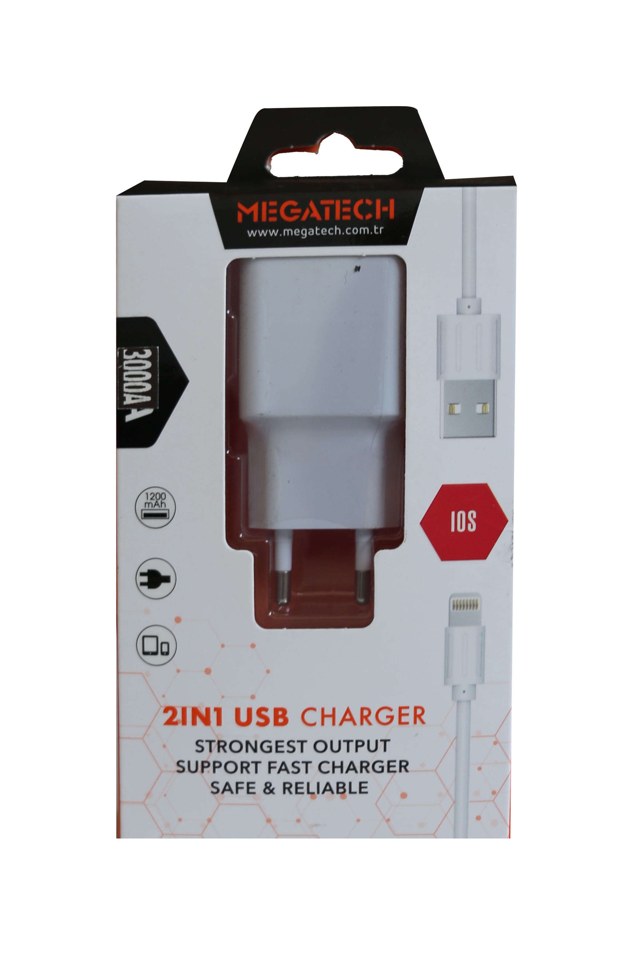 MEGATECH 3.0A EV SARJ+IPHONE SARJ KABLO