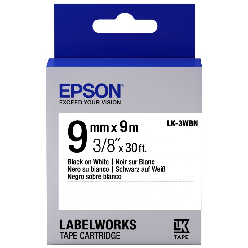 EPSON LK-3WBW STRONG SIYAH UZERI BEYAZ 9MM 9METRE ETIKET