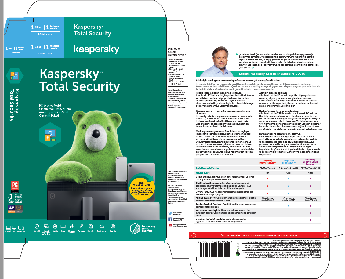 KASPERSKY TOTAL SECURITY 1 KULLANICI 1 YIL