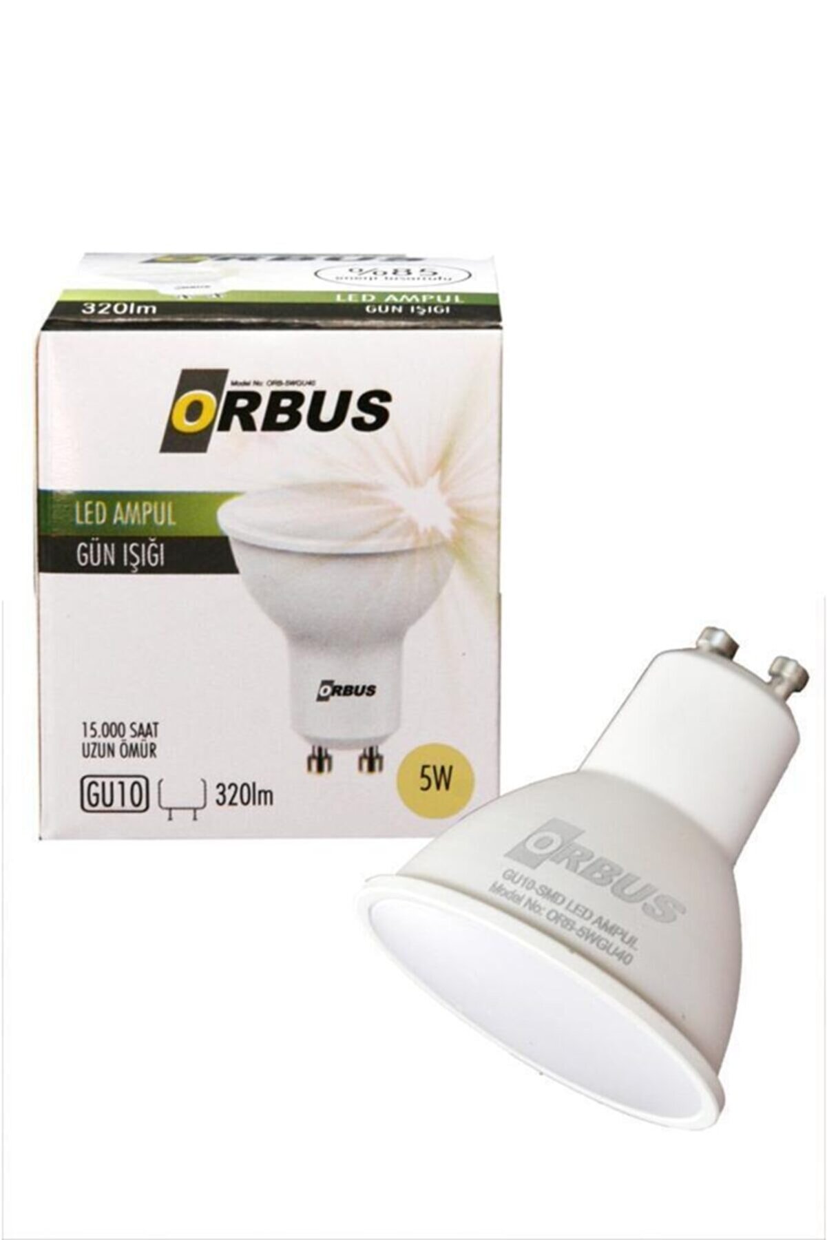 ORBUS ORB-5W 5W BEYAZ ISIK GU10 300LM 15.000 SAAT LED AMPUL