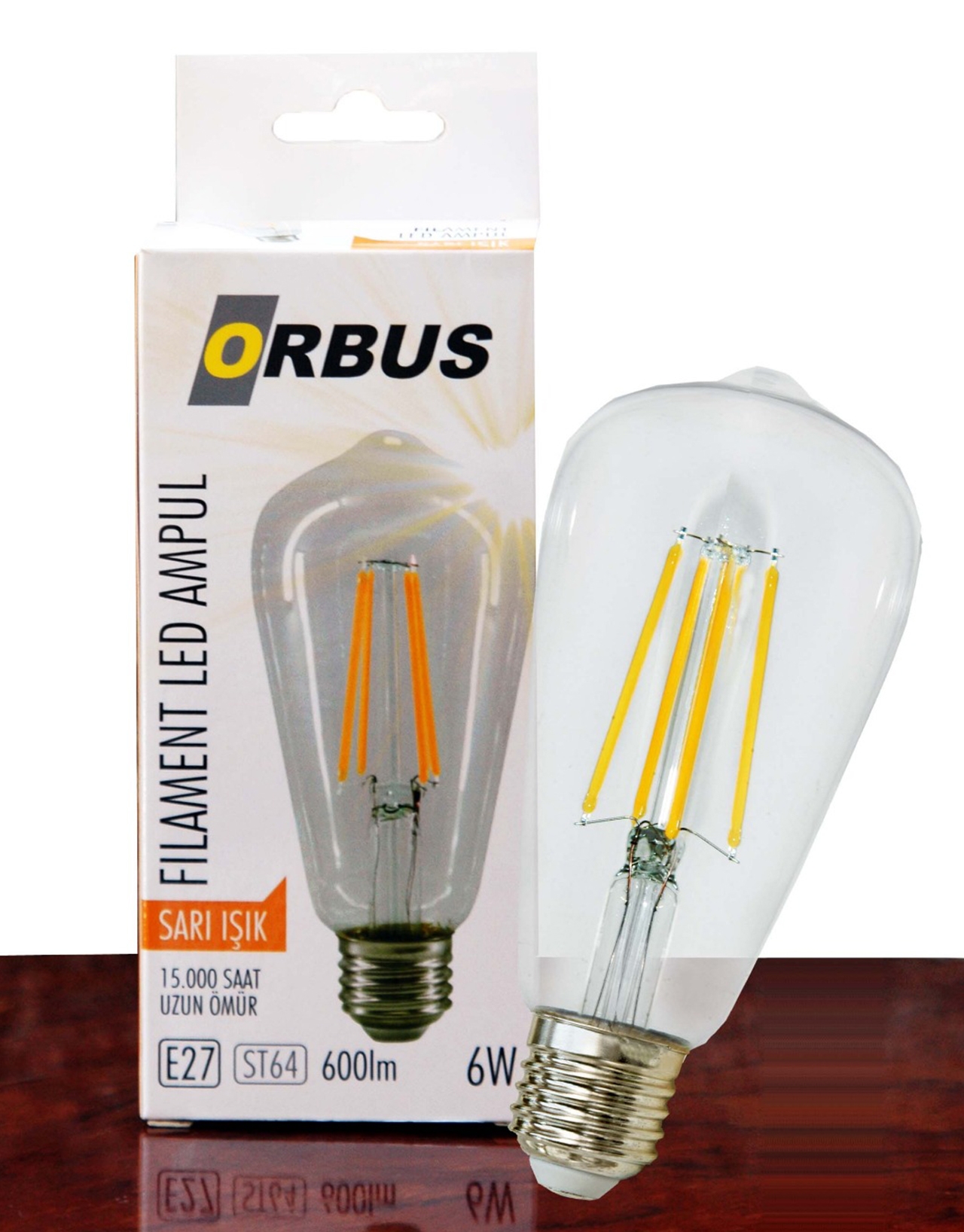 ORBUS ORB-STC6W 6W SAEI ISIK E27 ST64 600LM 15.000 SAAT FILAMENT LED AMPUL