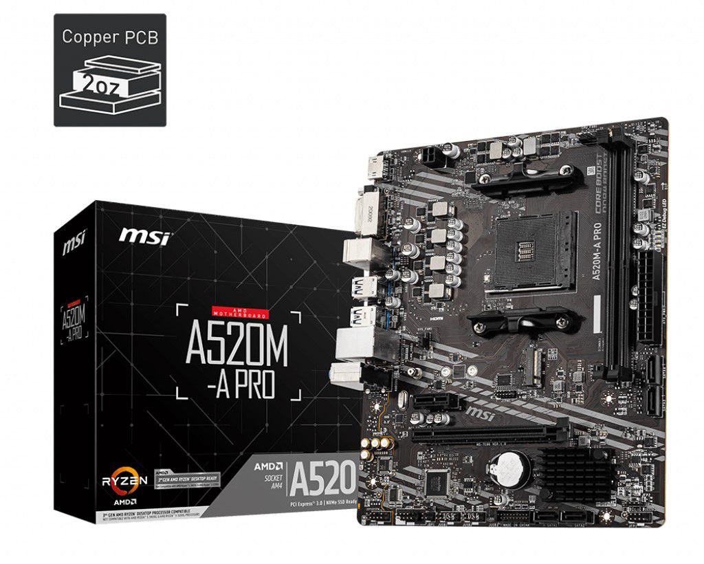 MSI A520M-A-PRO  AMD 2DIMM 64GB DDR4 A520