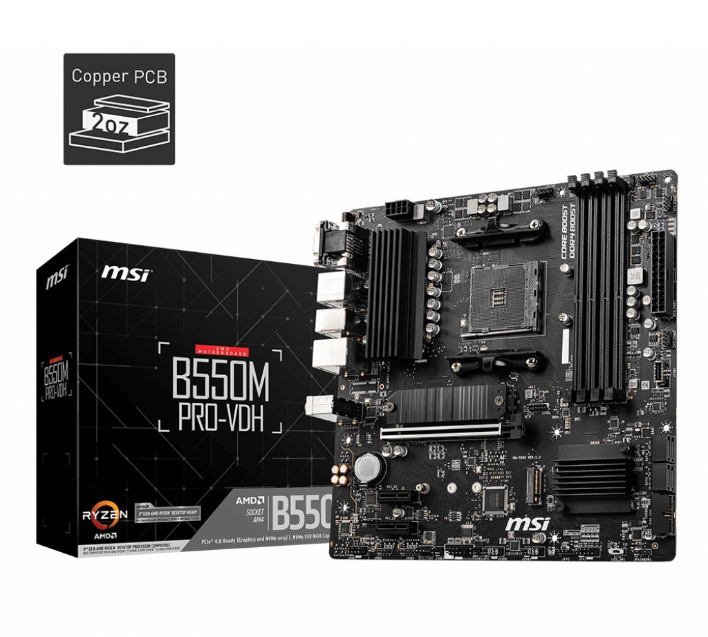 MSI B550M PRO-VDH AM4 DDR4 4400(OC) HDMI DP VGA M.2 USB3.2 MATX