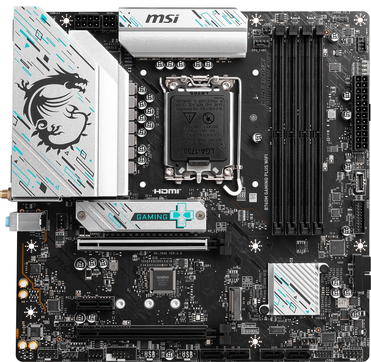 MSI B760M GAMING PLUS WIFI SOKET 1700 DDR5 6800(OC) PCI-E M.2 USB3.2 HDMIDP 1X 2.5G LAN WI-FI 6E MATX