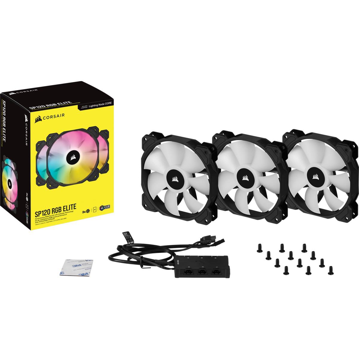 CORSAIR FAN - CO-9050109-WW ICUE SP120 RGB ELITE PERFORMANCE 120MM PWM FAN — TRIPLE PACK WITH LIGHTING NODE CORE