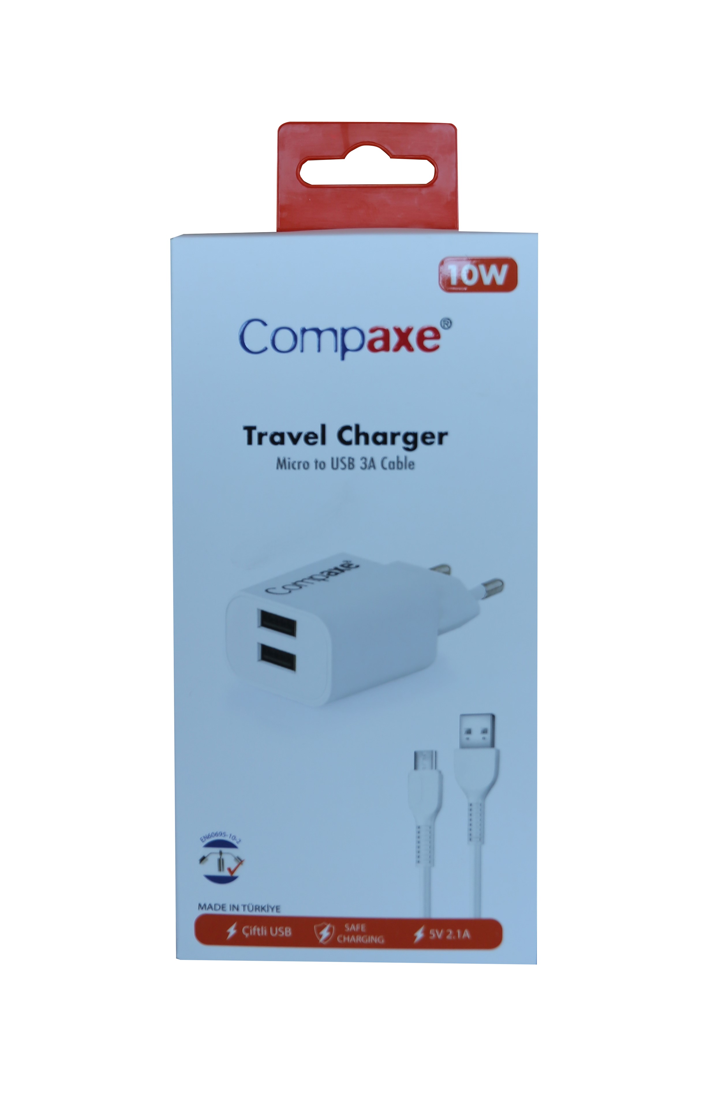 COMPAXE CTA-521DMU 5V 2.1A 10W 2USB 1MT USB 3.0 EV SARJ+ MIKRO SARJ KABLOSU