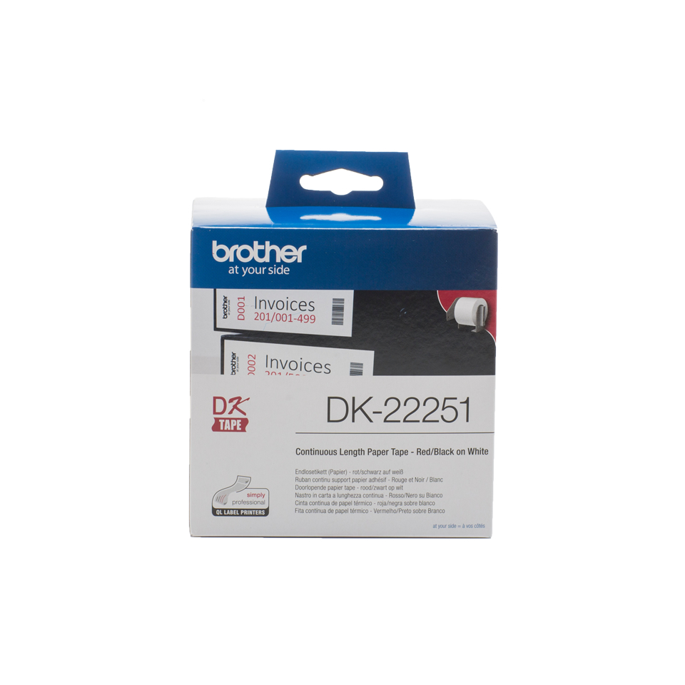 BROTHER P-TOUCH DK-22251 DK ETİKET SÜREEKLİ 62MM X 15.24M BEYAZ ÜZERİ SİYAH / KIRMIZI ETİKET