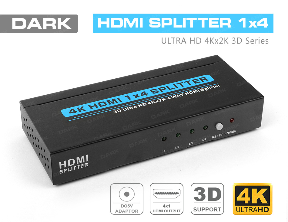 DARK 4K ULTRAHD 1 GIRIS 4 CIKISLI HDMI SPLITTER (SINYAL COGALTICI)