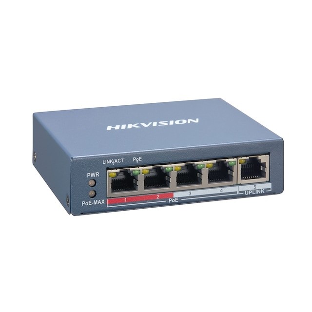 HIKVISION DS-3E1105P-EI 4 PORT 10-100 4 PORT POE+ 65W YONETILEMEZ SWITCH