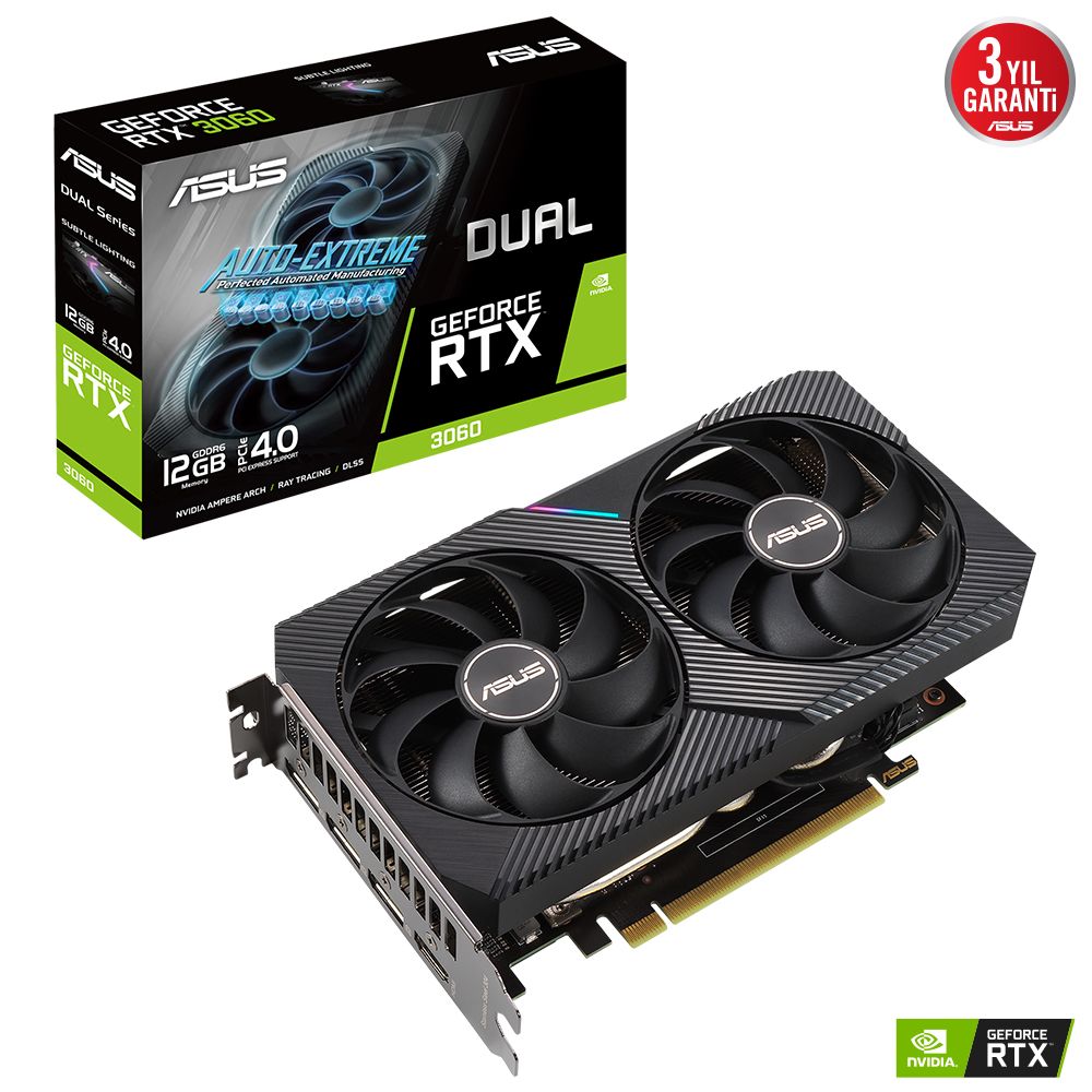 ASUS GEFORCE DUAL-RTX3060-12G-V2 12GB GDDR6 192BIT 1807MHZ OC HDMI 3XDP EKRAN KARTI