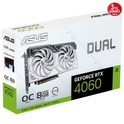 ASUS GEFORCE DUAL-RTX4060-O8G-WHITE 8GB GDDR6 128BIT 1XHDMI 3XDP EKRAN KARTI