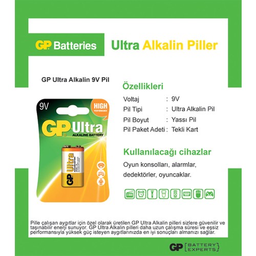 GP 9V ULTRA ALKALIN PIL TEKLI PAKET GP1604AU