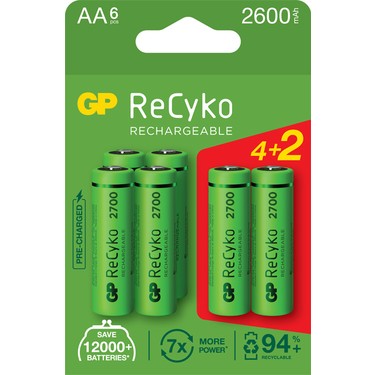 GP AA 2600 MAH SARJLI KALEM PIL 4+2'LI PAKET GP270AAHCE4-2