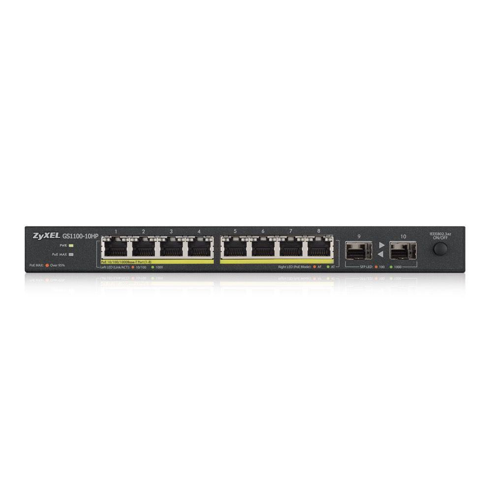 ZYXEL GS1100-10HP 8 PORT 10X10-100-1000 + 2XSFP YONETILEMEZ POE SWITCH (1