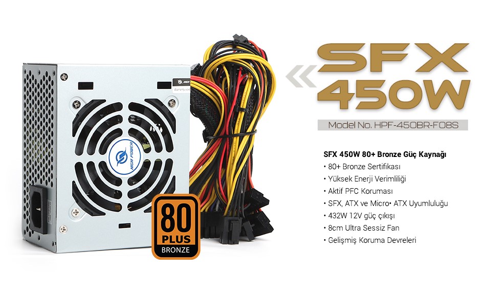 HIGH POWER HPF-450BR-H08S SFX 450W 80+ BRONZE 8CM FAN GUC KAYNAGI