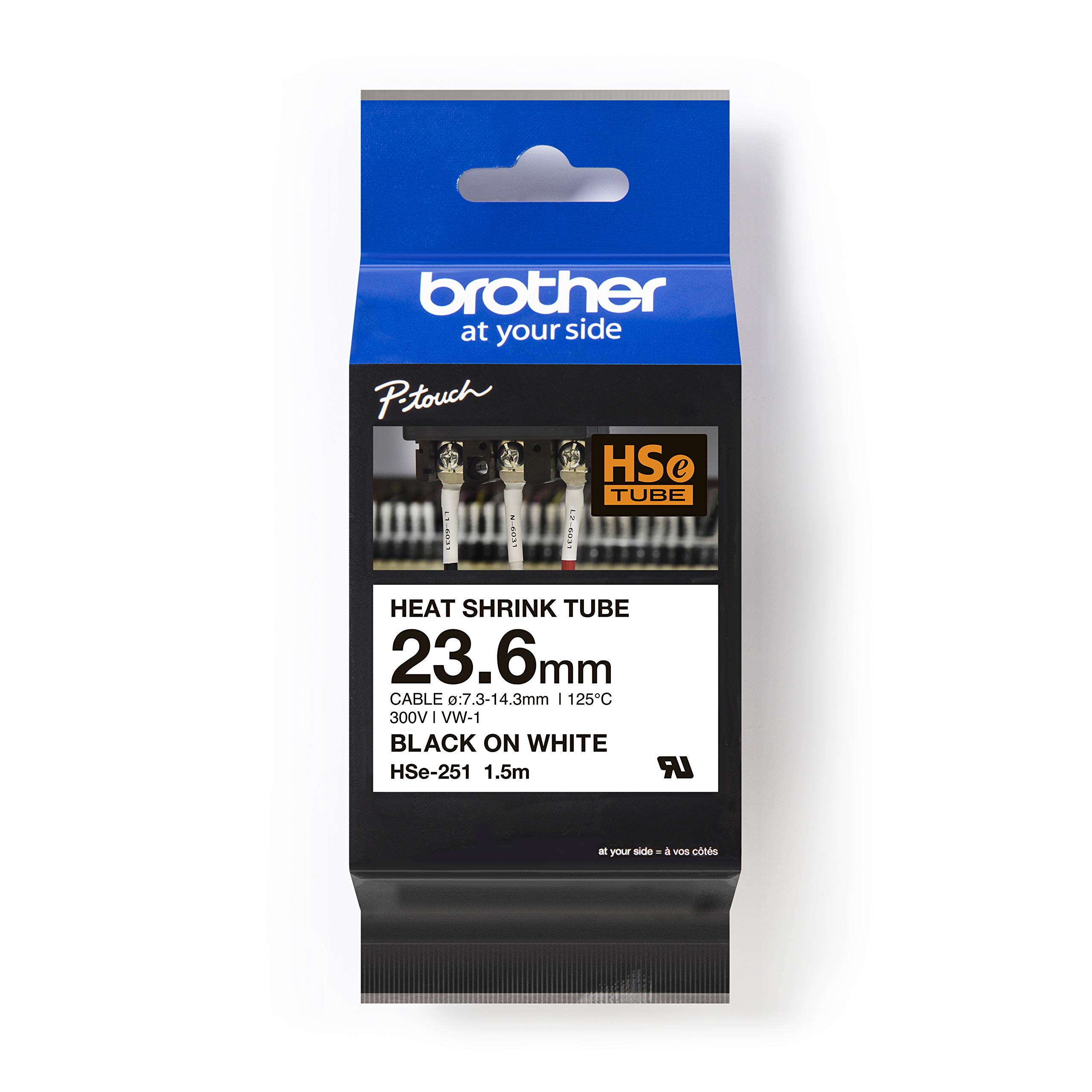 BROTHER P-TOUCH HSE-251 - ISI ILE DARALAN MAKARON BEYAZ UZERINE SIYAH 23.6 MM ETIKET