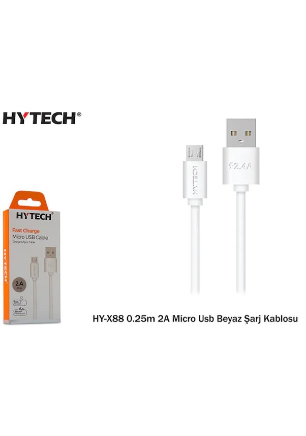 HYTECH HY-X88 0.25M 2A MICRO USB BEYAZ SARJ KABLOS