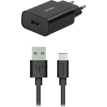 HYTECH HY-XE36TB 3500MA EV SARJ 18W + 2.4A TYPE-C USB QUICK 3.0 HIZLI SIYAH SARJ ADAPTOR SETI