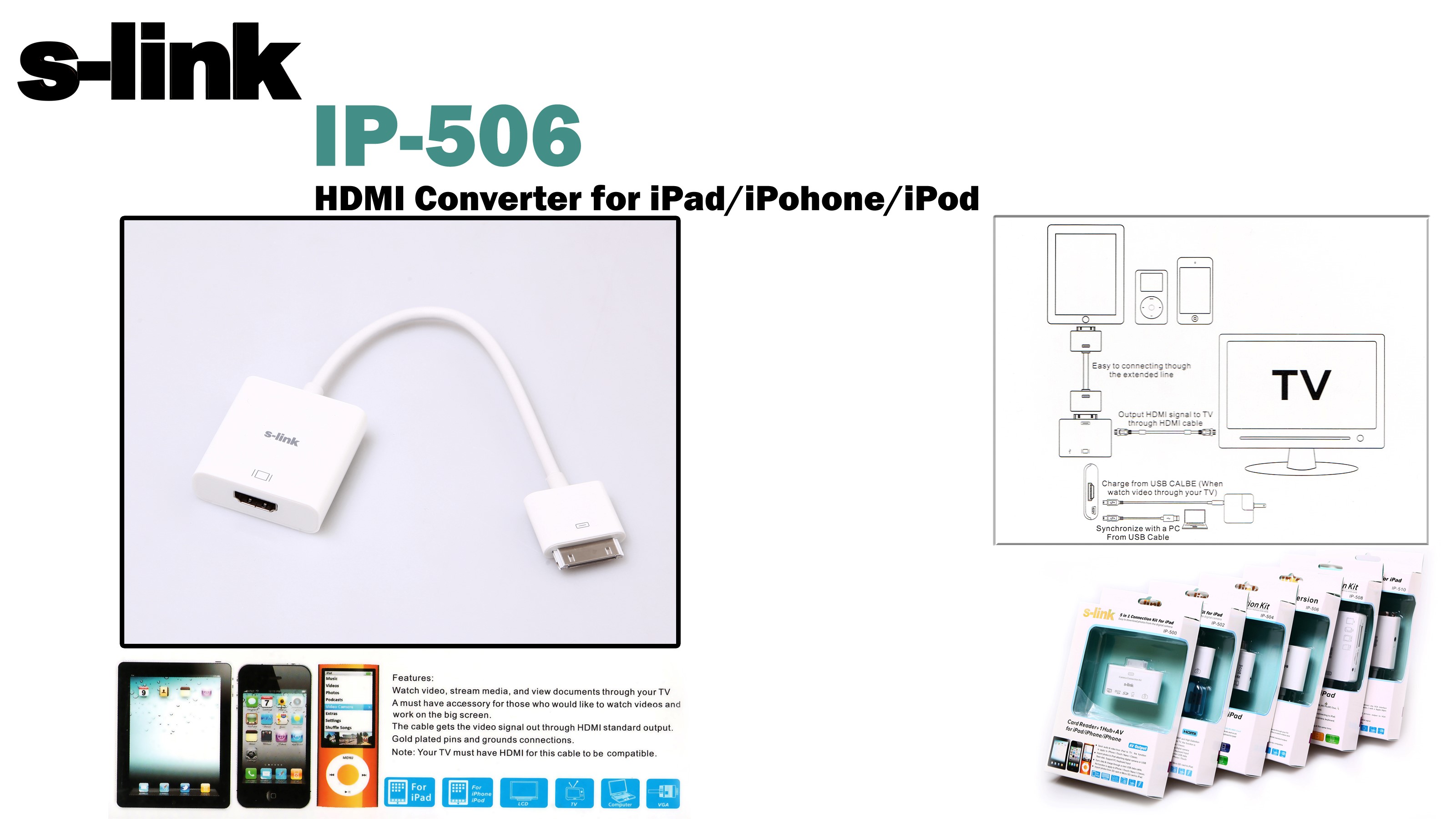 S-LINK IP-506 IPOD-IPHONE-IPAD HDMI KONNEKTOR