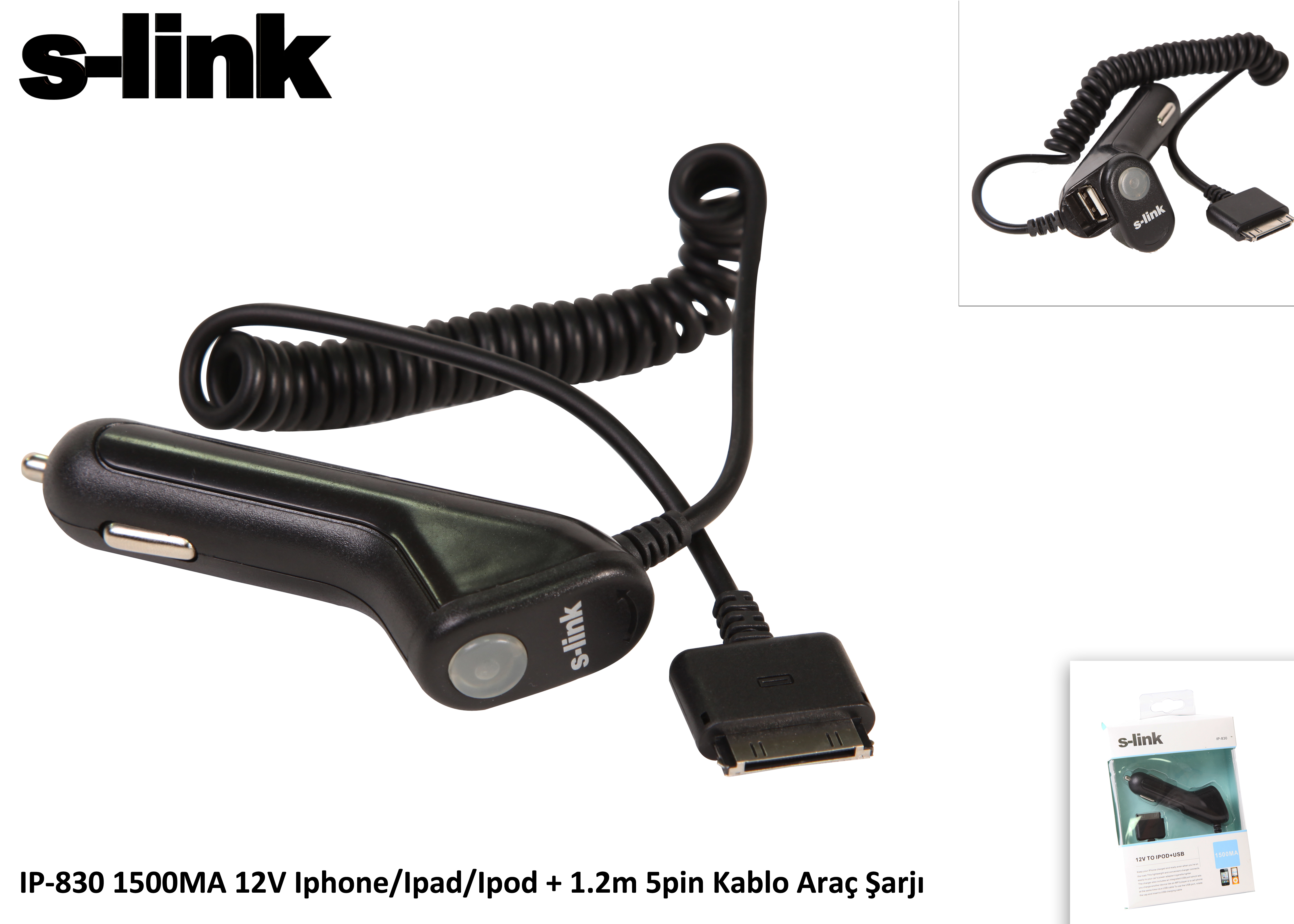 S-LINK IP-830 1500MA 12V IPOD-IPHONE-IPAD ARAC SARJ CIHAZI