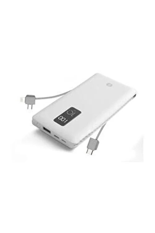 S-LINK IP-T100C 10000MAH LIGHTNING+MICRO+TYPE C KABLOLU POWERBANK BEYAZ LCDLI