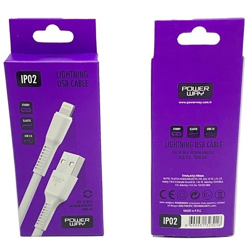 POWERWAY IP02 LIGHTNING 1MT USB SARJ KABLOSU