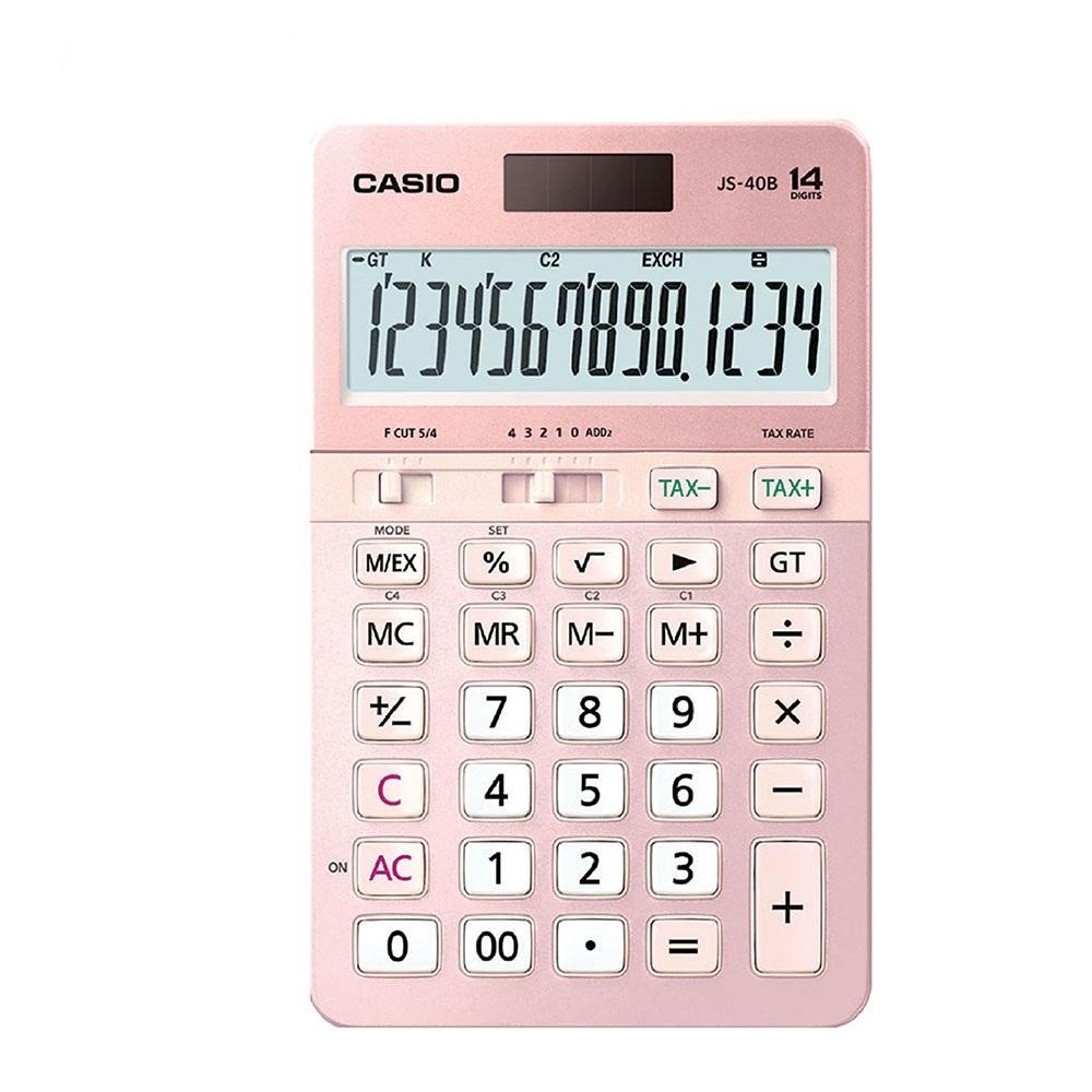 CASIO JS-40B-PK PEMBE PROFESYONEL 14 HANE MASA USTU HESAP MAKINESI