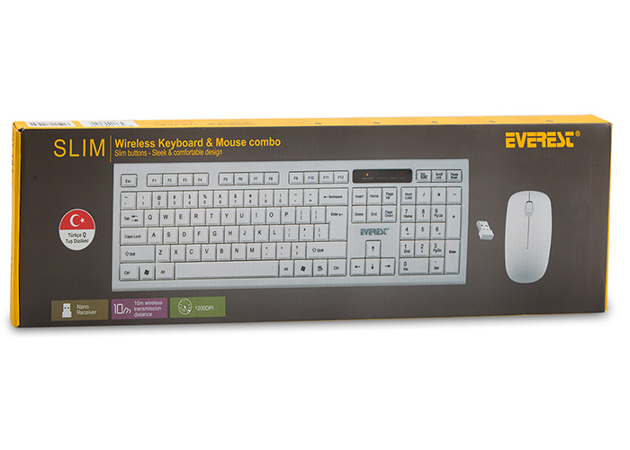 EVEREST KM-6121 BEYAZ KABLOSUZ Q SLIM KLAVYE + MOUSE SET