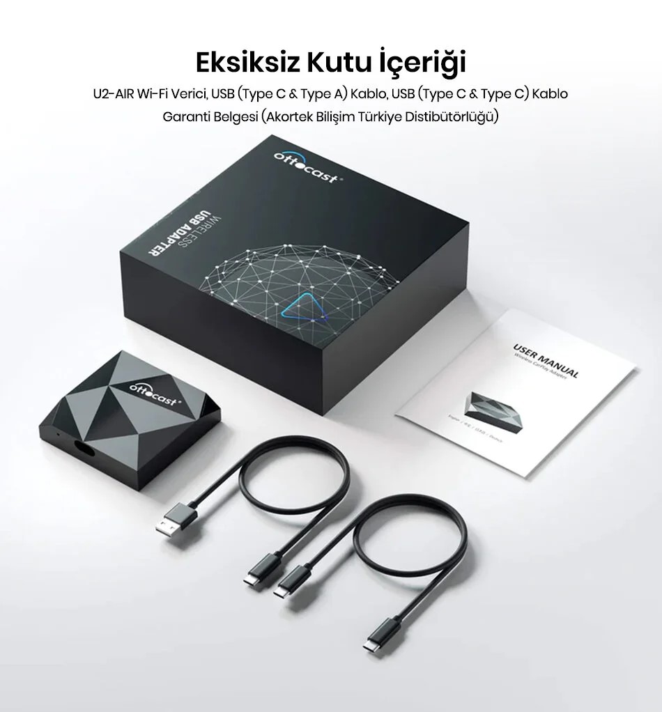 OTTOCAST OT-U2AIR U2-AIR KABLOSUZ WIRELESS APPLE CARPLAY ADAPTORU