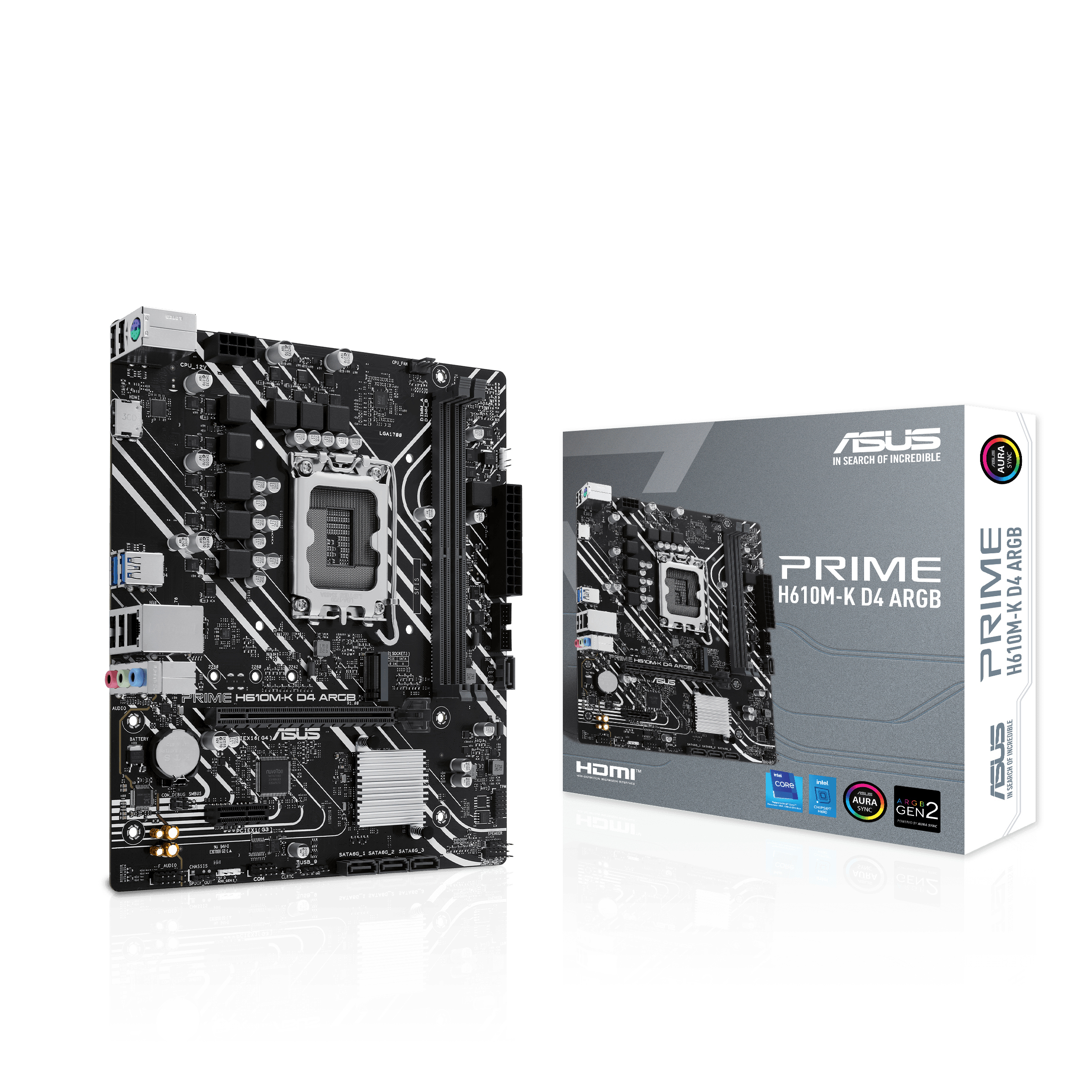 ASUS PRIME H610M-K D4 ARGB Intel H610 LGA1700 DDR4 3200 HDMI M2 USB3.2 AURA RGB mATX ASUS 5X PROTECTION III