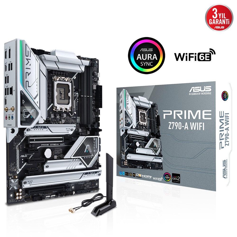 ASUS PRIME Z790-A WIFI INTEL Z790 LGA1700 DDR5 7000 DP HDMI 4X M2 USB3 2 WİFİ 6E BT AURA RGB 2.5GBİT LAN ATX PCIE SLOT Q RELEASE ARMOURY CRATE AI SUİTE 3