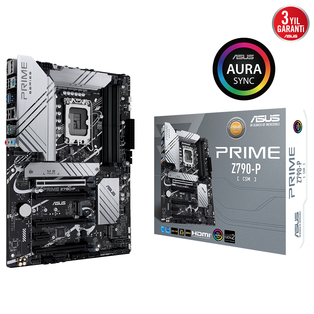 ASUS MB PRIME Z790-P-CSM INTEL Z790 LGA1700 DDR5 7200(OC) DP HDMI 3X M2 USB3.2 AURA RGB 2.5GBİT LAN ATX PCIE5.0