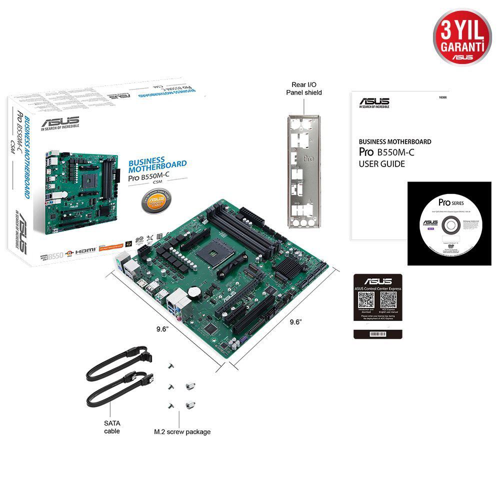 ASUS PRO B550M-C CSM AMD B550 AM4 DDR4 4800 2XDP HDMI CIFT M2 USB3.2 PCI TPM MATX PCIE 4.0 128GB’A KADAR RAM DESTEGI ASUS CONTROL CENTER EXPRESS HEDIYELI!