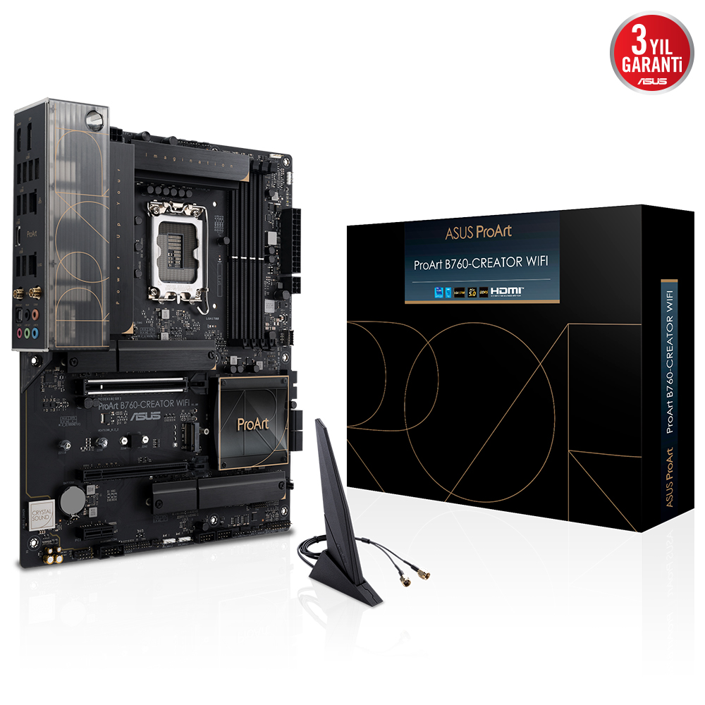 ASUS PROART B760-CREATOR WIFI INTEL B760 LGA1700 DDR5 7800 DP HDMI 3x M2 USB3 2 AX WiFi + BT AURA RGB 2 5Gbit Gbit LAN ATX PCIe 5.0 x16 Slot 12+1 Güç Aşaması Asus Control Center Express Hediyeli!