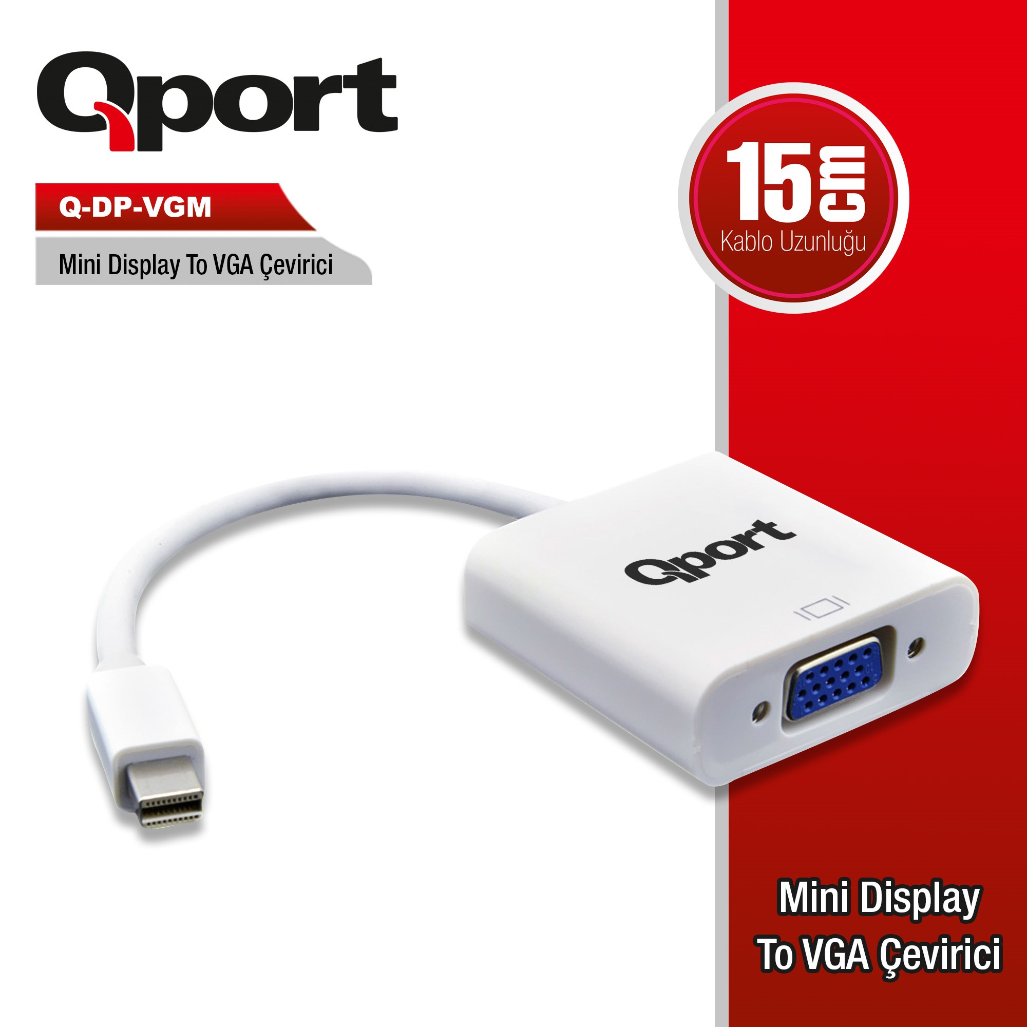 QPORT (Q-DP-VGM) MINI DISPLAY PORT TO VGA CEVIRICI