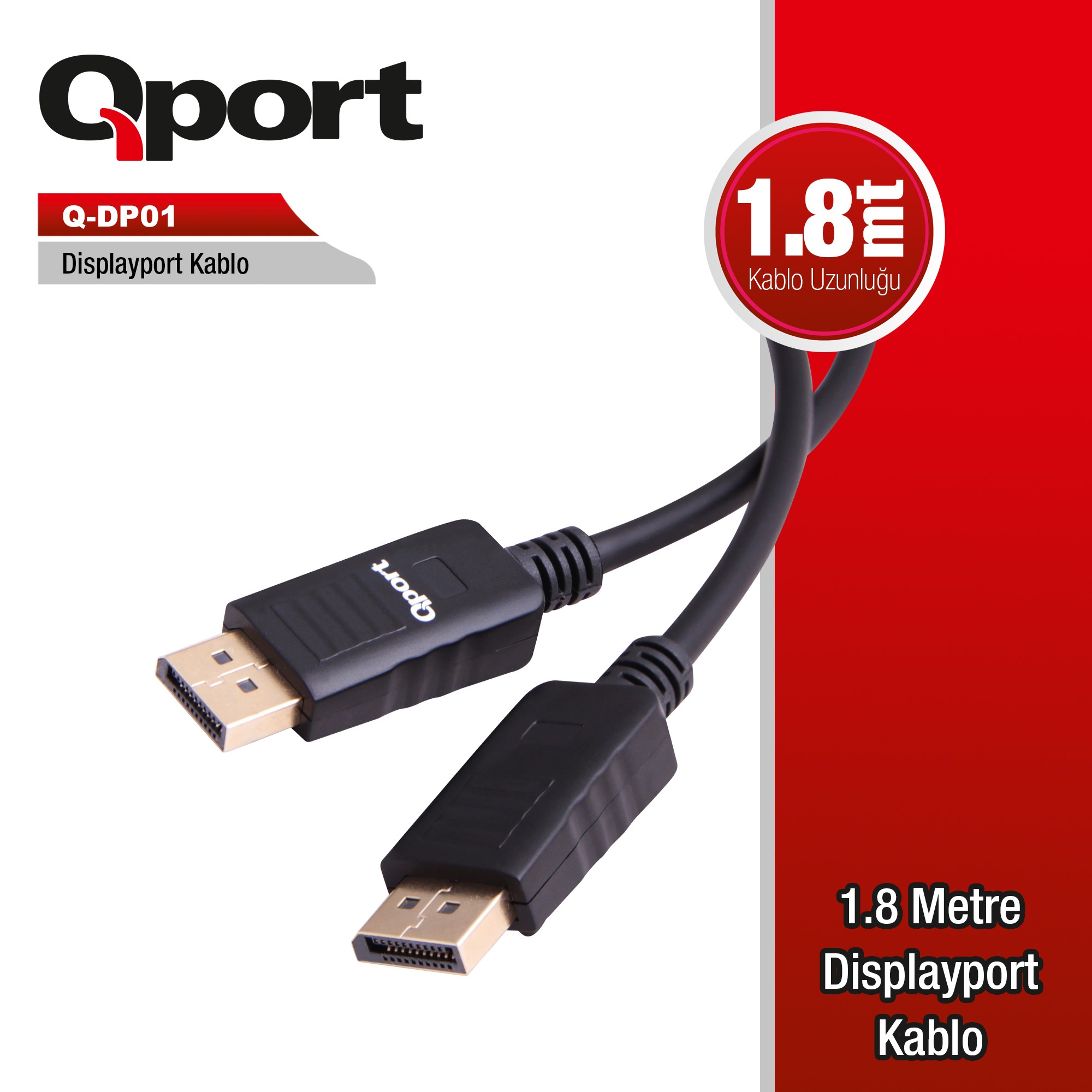 QPORT Q-DP01 1.8M DISPLAY PORT KABLO...