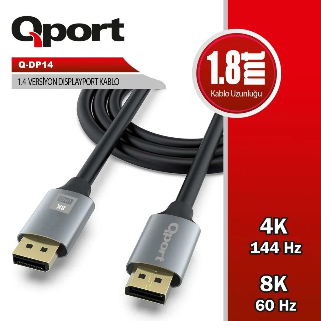 QPORT (Q-DP14) DISPLAY PORT 1.8 METRE KABLO...