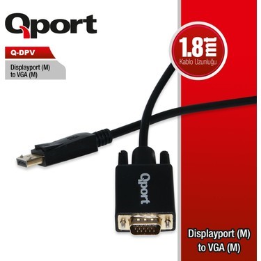 QPORT (Q-DPV) DISPLAY PORT TO VGA CEVIRICI 1.8M KABLO...