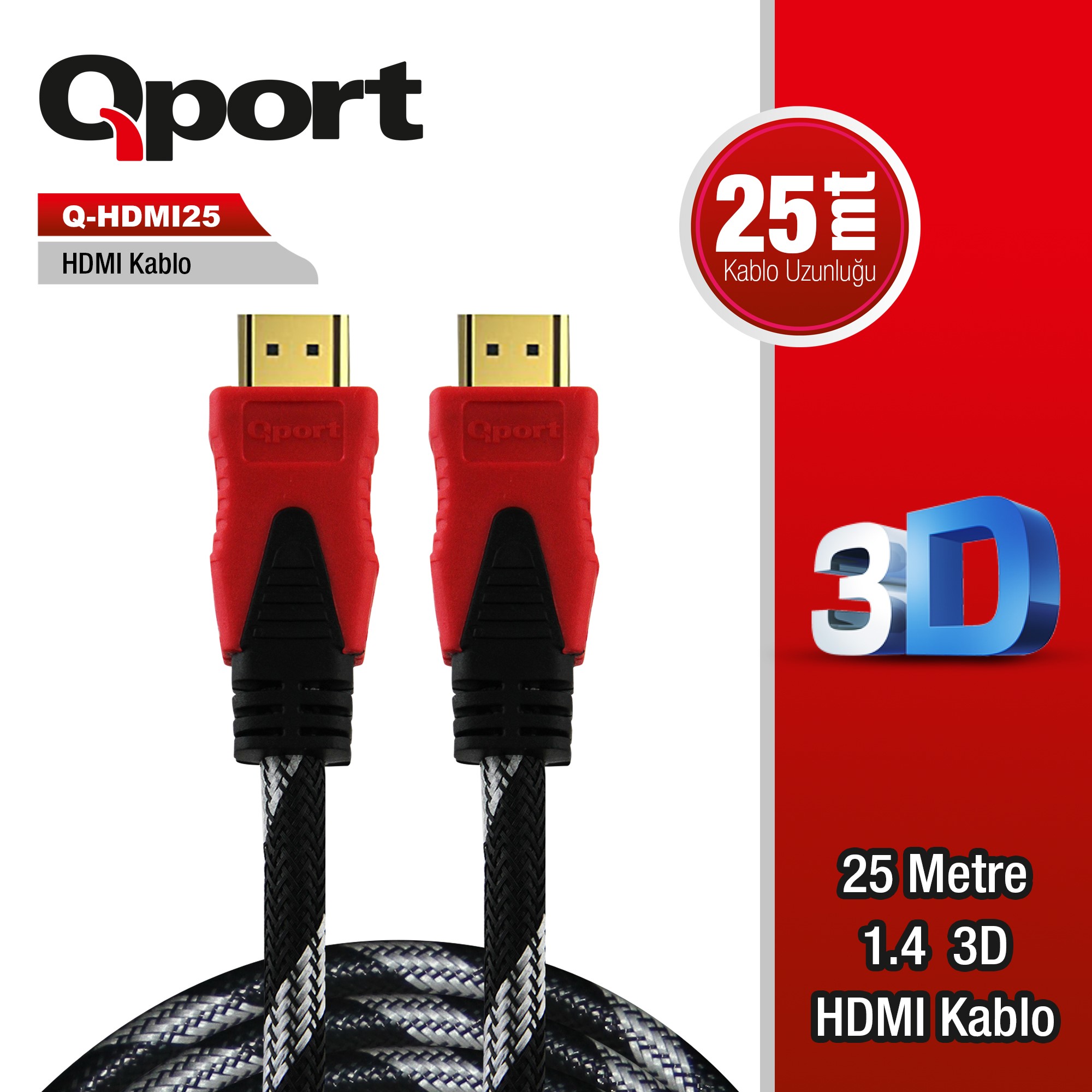 QPORT (Q-HDMI25) ALTIN UCLU 25M HDMI KABLO