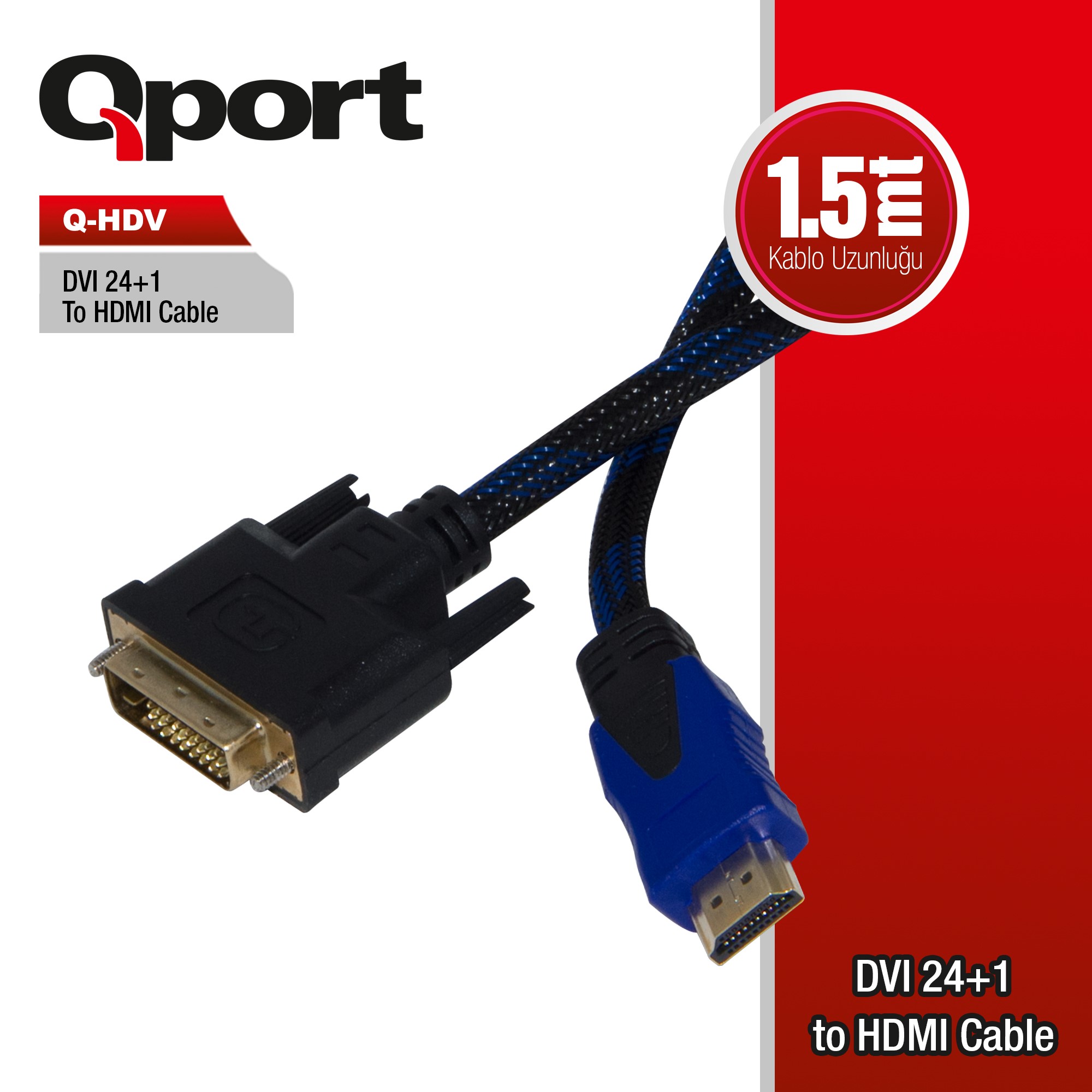 QPORT (Q-HDV) DVI-D (24+5) TO HDMI 1.5MT CEVIRICI