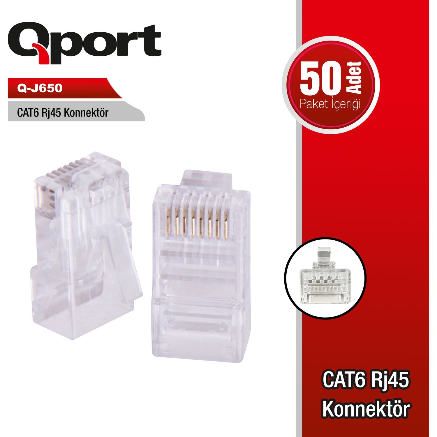 QPORT Q-J650 CAT6 50 ADET RJ-45 KONNEKTOR