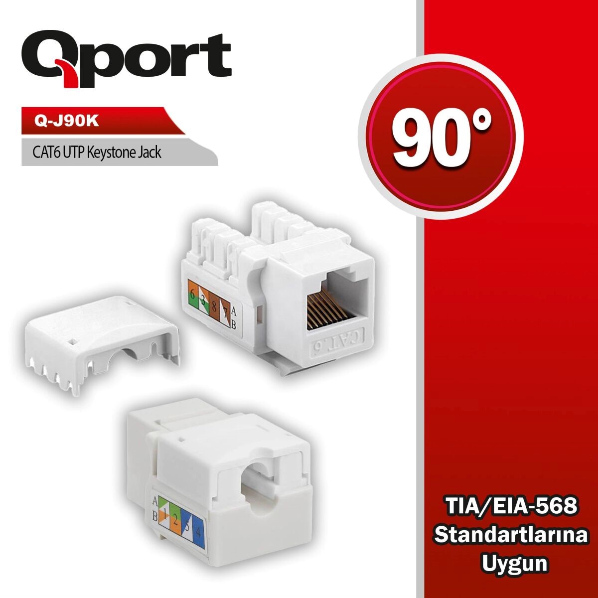 QPORT CAT6 90 DERECE KEYSTONE JACK (Q-J90K)...