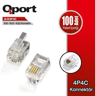 QPORT (Q-K4P4C) RJ9/RJ10/RJ22 KONNEKTOR 100 LU