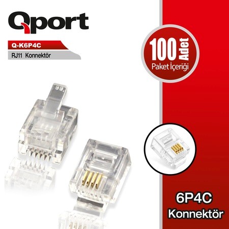 QPORT (Q-K6P4C) RJ11 KONNEKTOR 100 LU