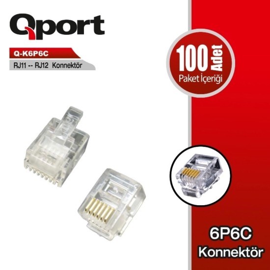 QPORT (Q-K6P6C) RJ11/RJ12 KONNEKTOR 100 LU