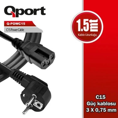 QPORT 1.5M C15 POWER GUC KABLOSU (Q-POWC15)...