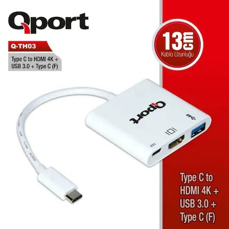 QPORT (Q-TH03) TYPE-C TO HDMI/USB3.0/TYPE-C(F) CEVIRICI...