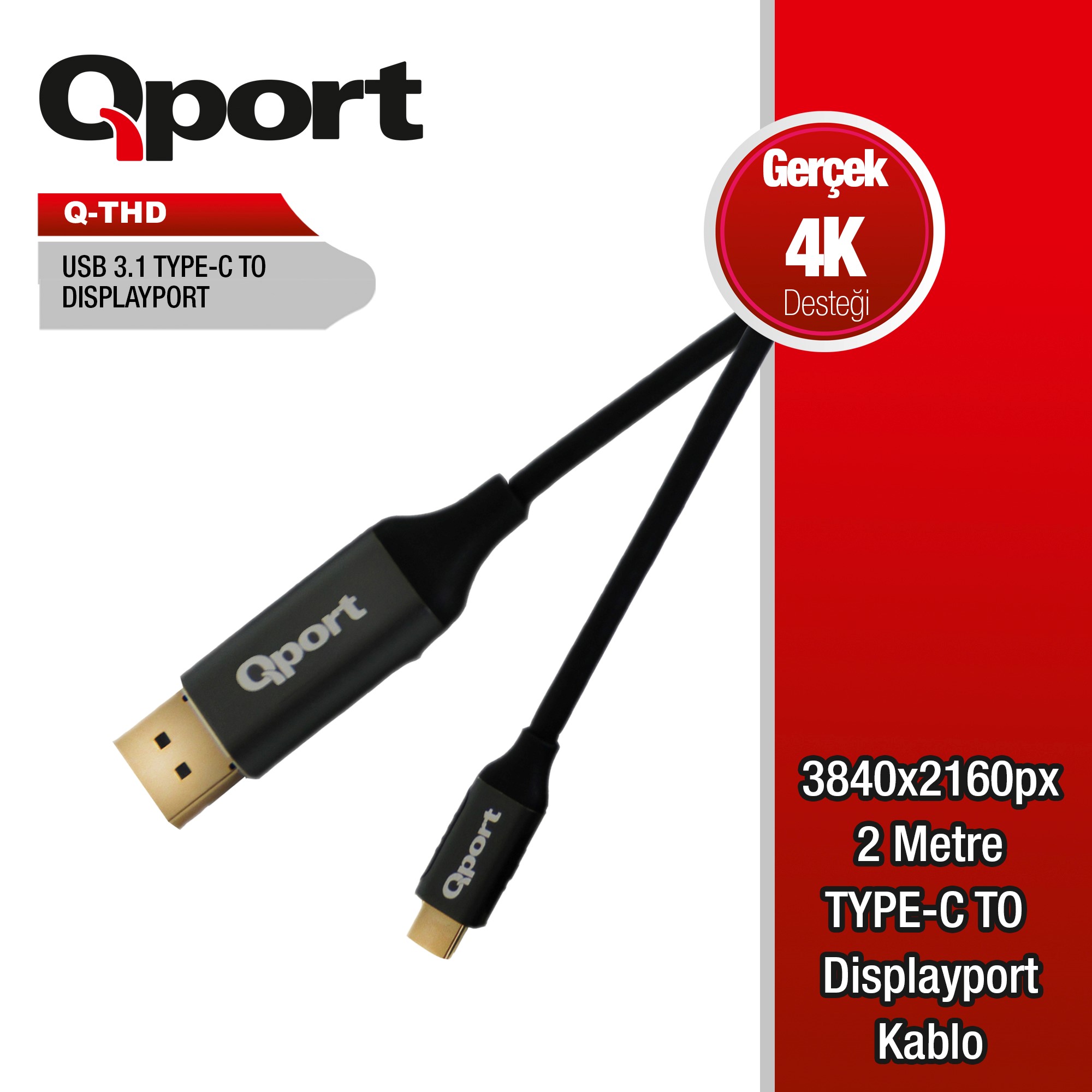 QPORT (Q-THD) TYPE-C TO DISPLAY PORT 2MT CEVIRICI