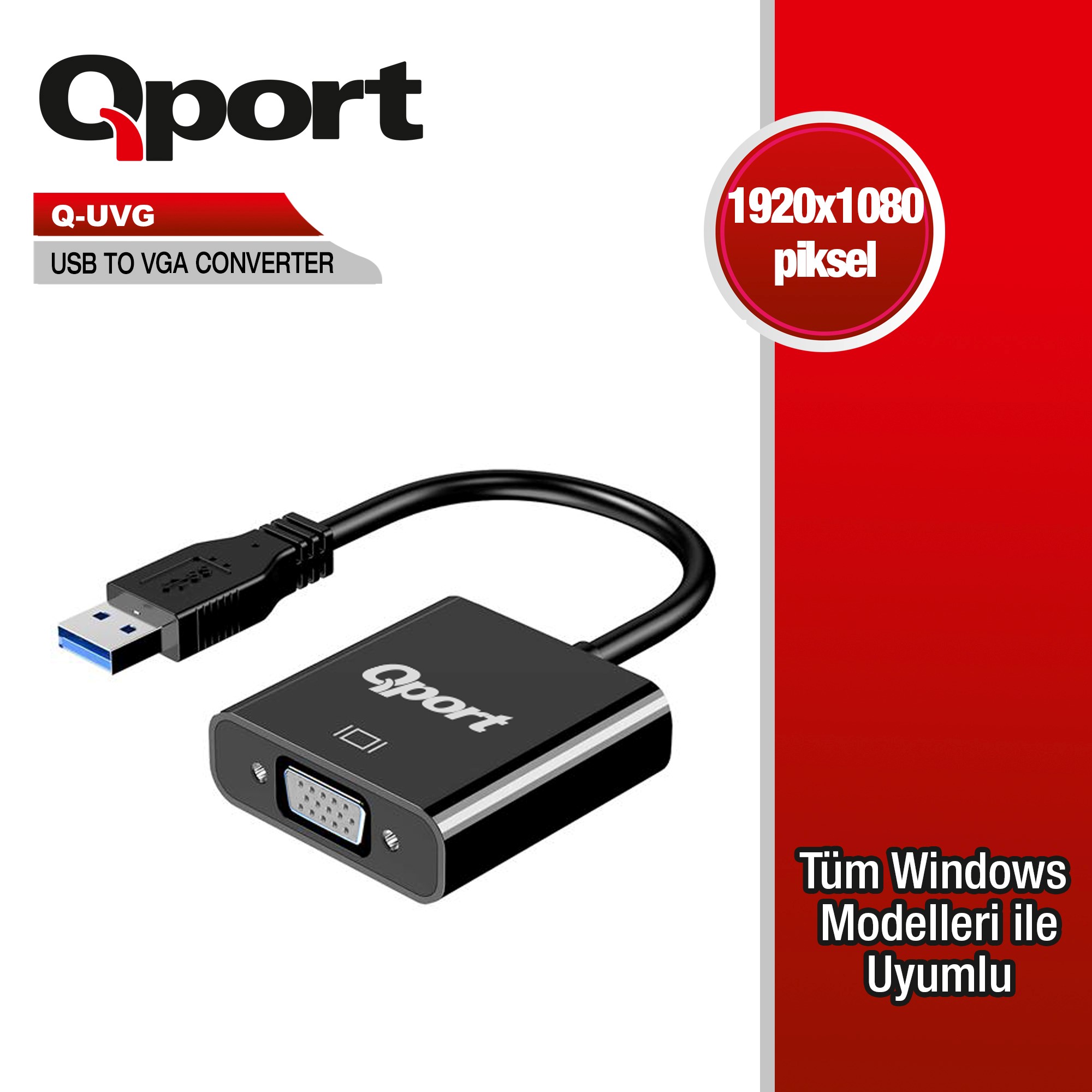 QPORT (Q-UVG) USB 3.0 TO VGA CEVIRICI...