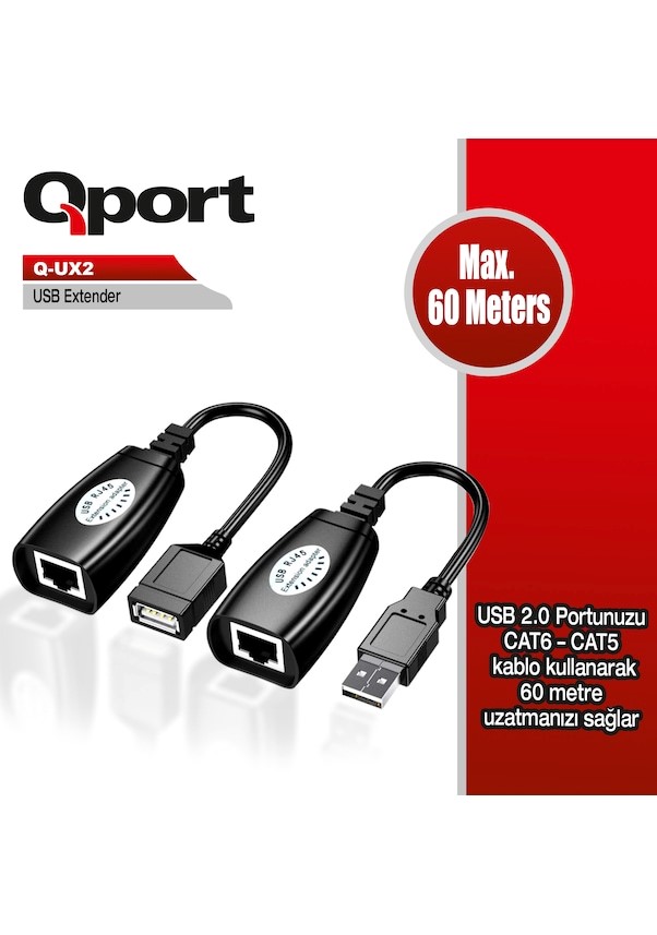 QPORT (Q-UX2) 60 METRE CAT5/CAT6 USB EXTENDER DONUSTURUCU 2 ...